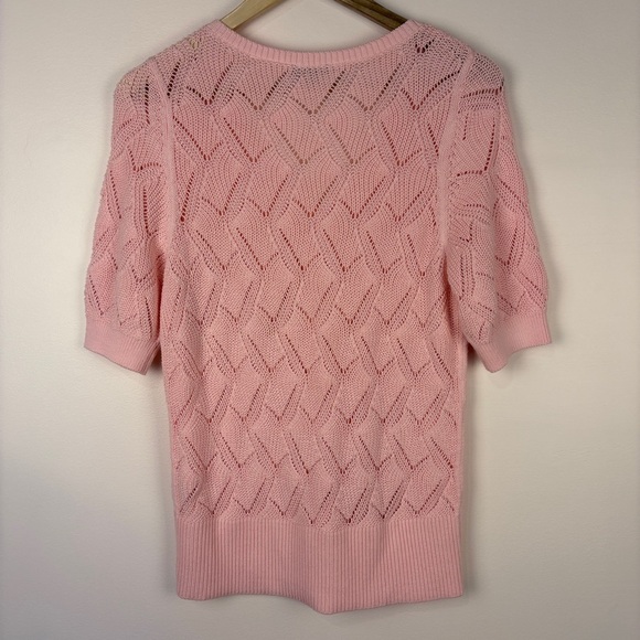 Talbots Short Sleeve Knit Crochet Pink V-Neck Sweater Cottagecore - Picture 6 of 7